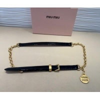 Best Quality Miu Miu Logo Charm Chain Leather Belt 1.5cm 0317 Black 2025