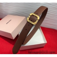 Buy Cheap Miu Miu Supple Calfskin Belt 3.4cm with Gold-Tone Square Buckle 2012025 Dark Brown 2025