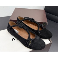 Best Product Alaia Architectura Ballet Flats in Suede with Strap Black 2025 AL020701