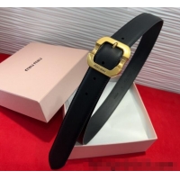 Best Quality Miu Miu Supple Calfskin Belt 3.4cm with Gold-Tone Square Buckle 2012025 Black 2025