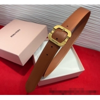 Best Quality Miu Miu Supple Calfskin Belt 3.4cm with Gold-Tone Square Buckle 2012025 Brown 2025