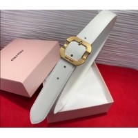 Trendy Design Miu Miu Supple Calfskin Belt 3.4cm with Gold-Tone Square Buckle 2012025 White 2025