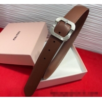 Top Quality Miu Miu Supple Calfskin Belt 3.4cm with Silver-Tone Square Buckle 2012025 Dark Brown 2025