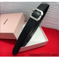 Buy Fashionable Miu Miu Supple Calfskin Belt 3.4cm with Silver-Tone Square Buckle 2012025 Black 2025