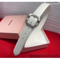 Well Crafted Miu Miu Supple Calfskin Belt 3.4cm with Silver-Tone Square Buckle 2012025 White 2025