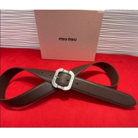 Discount Miu Miu Supple Calfskin Belt 3.4cm with Silver-Tone Square Buckle 2012025 Fondant Brown 2025