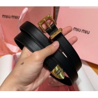 Famous Brand Miu Miu Women's Leather Belt 2cm 0617 Black/Gold 2025