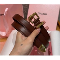 Buy Fashionable Miu Miu Women's Leather Belt 2cm 0617 Brown/Gold 2025