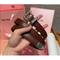 Luxury Cheap Miu Miu Women's Leather Belt 2cm 0617 Brown/Silver 2025