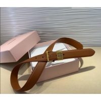 Buy Fashionable Miu Miu Leather Belt 3cm with Pin Buckle MM20250725 Brown 2025