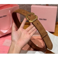 Top Design Miu Miu Belt 3.5cm in Suede and Calfskin Leather MM26010401 Light Brown/Gold 2025