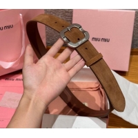 New Cheap Miu Miu Belt 3.5cm in Suede and Calfskin Leather MM26010401 Light Brown/Silver 2025