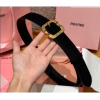 Low Price Miu Miu Belt 3.5cm in Suede and Calfskin Leather MM26010401 Black/Gold 2025