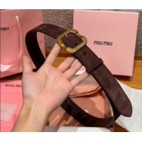 Best Product Miu Miu Belt 3.5cm in Suede and Calfskin Leather MM26010401 Dark Brown/Gold 2025