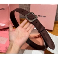 Top Quality Miu Miu Belt 3.5cm in Suede and Calfskin Leather MM26010401 Dark Brown/Silver 2025