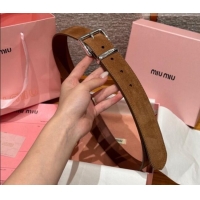 Inexpensive Miu Miu Belt 3.5cm in Suede and Calfskin Leather MM26010402 Light Brown/Silver 2025