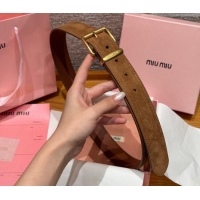 Inexpensive Miu Miu Belt 3.5cm in Suede and Calfskin Leather MM26010402 Light Brown/Gold 2025