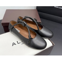 Buy Luxury Alaia Architectura Ballet Flats in Leather with Strap Black 2025 AL020701