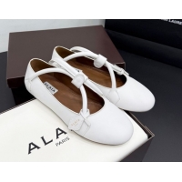 Good Product Alaia Architectura Ballet Flats in Leather with Strap White 2025 AL020701
