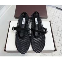 Popular Style Alaia Ballet Flats in Fishnet and Strass Black 2 2026 AL020702