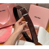 Best Quality Miu Miu Belt 3.5cm in Suede and Calfskin Leather MM26010402 Dark Brown/Silver 2025