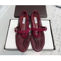 Unique Style Alaia Ballet Flats in Fishnet and Suede with Strass Burgundy  2026 AL020702