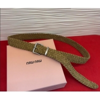 New Fashion Miu Miu Woven Suede Belt 3cm with Pin Buckle MM031701 Green 2026