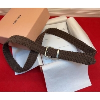Top Design Miu Miu Woven Suede Belt 3cm with Pin Buckle MM031701 Dark Brown 2026