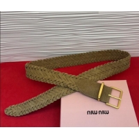 Inexpensive Miu Miu Woven Suede Belt 4.5cm with Pin Buckle MM031701 Green 2026