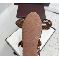 Good Quality Alaia Ballet Flats in Fishnet and Suede with Strass Dark Brown AL020702