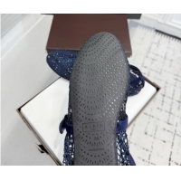 Grade Quality Alaia Ballet Flats in Fishnet and Suede with Strass Royal Blue AL020702