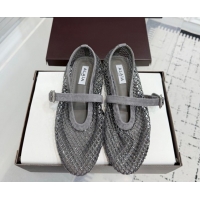Perfect Alaia Ballet Flats in Fishnet and Suede with Strass Grey AL020702