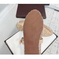 Luxurious Alaia Ballet Flats in Fishnet and Suede with Strass Beige AL020702
