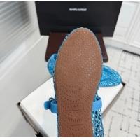 Most Popular Alaia Ballet Flats in Fishnet and Suede with Strass Sky Blue AL020702