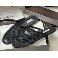 Low Price Alaia Flat Mules in Fishnet and Suede with Strass Black AL020703