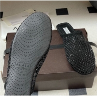 Low Price Alaia Flat Mules in Fishnet and Suede with Strass Black AL020703