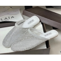 Best Price Alaia Flat Mules in Fishnet and Suede with Strass White 2025 AL020703
