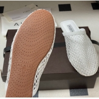 Best Price Alaia Flat Mules in Fishnet and Suede with Strass White 2025 AL020703