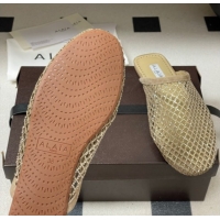 Top Grade Alaia Flat Mules in Fishnet and Suede with Strass Beige 2025 AL020703