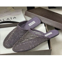 Purchase Alaia Flat Mules in Fishnet and Suede with Strass Purple 2025 AL020703