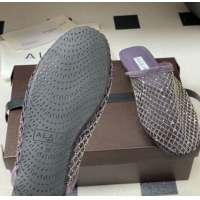 Purchase Alaia Flat Mules in Fishnet and Suede with Strass Purple 2025 AL020703