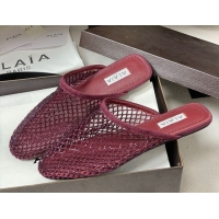Classic Hot Alaia Flat Mules in Fishnet and Suede with Strass Burgundy AL020703