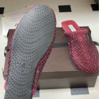 Classic Hot Alaia Flat Mules in Fishnet and Suede with Strass Burgundy AL020703