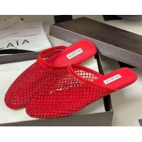 Good Looking Alaia Flat Mules in Fishnet and Suede with Strass Red 2026 AL020703