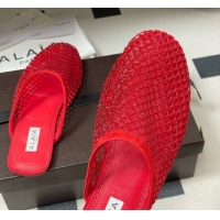 Good Looking Alaia Flat Mules in Fishnet and Suede with Strass Red 2026 AL020703