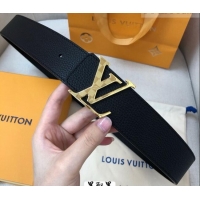 Best Product Louis Vuitton Grained Calfskin Belt 4cm 1127 Black/Gold 2024