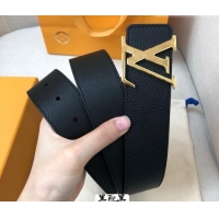 Best Product Louis Vuitton Grained Calfskin Belt 4cm 1127 Black/Gold 2024