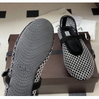 Pretty Style Alaia Ballet Flats in Fishnet and Suede with Strass Black/Silver AL020702 