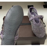 Top Grade Alaia Ballet Flats in Fishnet and Suede with Strass Purple AL020702