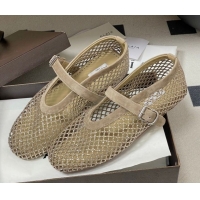 Unique Style Alaia Ballet Flats in Fishnet and Suede with Strass Taupe AL020702